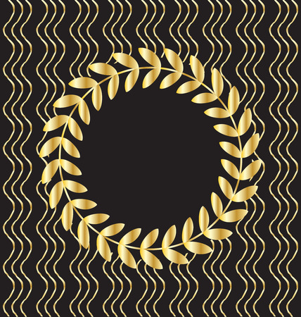 A luxury vintage card. Black background decorated with beautiful gold leaves ornament and gold frame for text.のイラスト素材