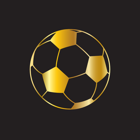 Ball. Soccer ball. Football ball. Gold soccer ball on black background icon. Soccer icon, soccer banner, Championship soccer winner. Winner icon, Football icon, Gold icon, Gold soccer ball. Football background.のイラスト素材