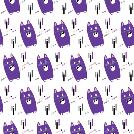 Cat. Cats animal pattern. Cute cat print. Cute little kittens isolated on white background, seamless pattern. Vector illustration. Cats pattern for scrapbook, paper, fabric, textile, fashion, art, web, baby room decoration design.のイラスト素材