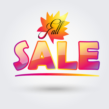 Fall Sale. Autumn Sale poster. Autumn Sale banner with multicolored maple leaf  logo. Advertising. Holiday Sale wallpaper template. Vectorのイラスト素材