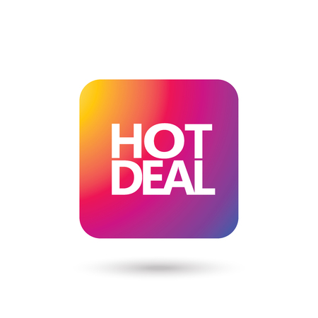 Hot Deal icon design. Hot deal text on multicolored button. Hot Deal logo, banner, poster, sign, label, sticker template design. Advertising. Vector icon.のイラスト素材