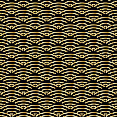 Chinese New Year pattern. Chinese festive background. Asian traditional seamless pattern with abstract golden fans. Vector illustration. Ornamental silk texture. Gold wavy pattern, wavy ornament, 2017のイラスト素材