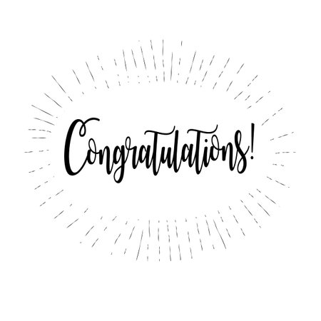 Congratulations lettering card. Vector Congratulations inscription, Calligraphy lettering Celebration banner, grunge retro poster, congratulations card 50s, congratulations text, congrats winner, happy birthdayのイラスト素材
