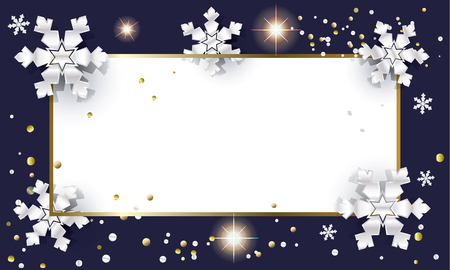 Merry Christmas and Happy New Year poster, glitter silver frame with snowflakes, falling snow and confetti, light effect. Christmas decoration. Holiday Winter ornamental frame for Kids Event, Greeting cards, Invitation, Web banner, Advertising design. Vecのイラスト素材