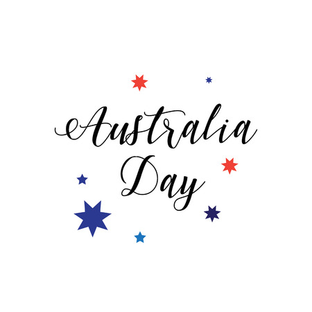 Australia day 26 January poster with hand drawn lettering , stars, isolated on white background. Holiday Greeting card design, t-shirt print. Vector illustration. Love, calligraphy, celebrationのイラスト素材