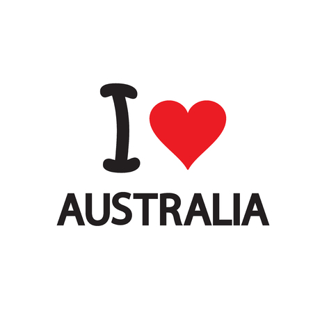 Australia day 26 January poster. Love logo with red heart shape isolated on white background. Holiday Greeting card design. Vector illustration. "I love Australia" inscription logo concept.のイラスト素材