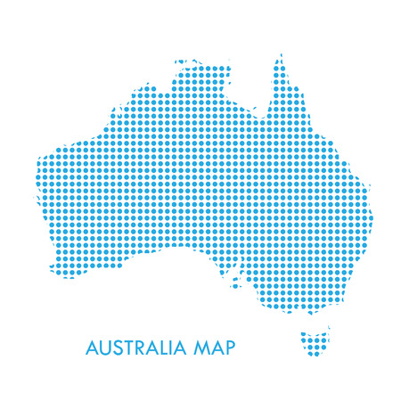 Australia map with blue dotted pattern isolated on white background. For Holiday cards, Patriotic, Advertising, Web banner, Australian map sign, icon, symbol, web site, app, wallpaper design. Vector illustration.のイラスト素材