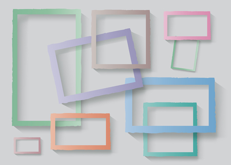 Torn edges paper Picture Frame vector template set.  Minimal Design, business brochure layout, cover modern design, business card, envelope, poster, vintage paper texture. Poster with geometric shapes lines, border texture backgroundのイラスト素材