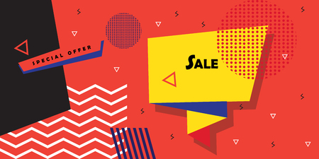 Sale banner with ribbon title. Vector illustration, dynamic background. Pop Art style. Shopping card, poster, wallpaper. Vectorのイラスト素材