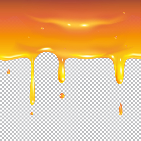 Honey drops pattern. Bee Honey dripping. Gold Honeycomb drip poster. Vector Transparent and light effect. Template. Tasty food, sweet dessert.のイラスト素材