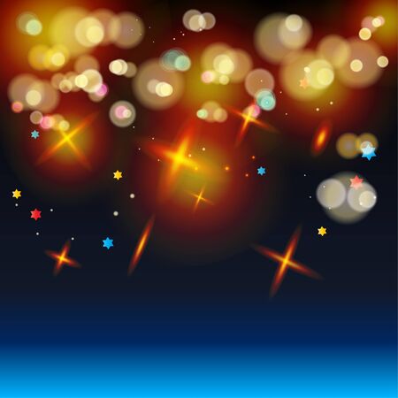 Gold abstract bokeh background, shiny defocus lights vector. Gold defocused sparkles, blurred, transparent, magic decoration. Wallpaper Birthday party, Holiday event, celebration, aniversary, advertising design.のイラスト素材