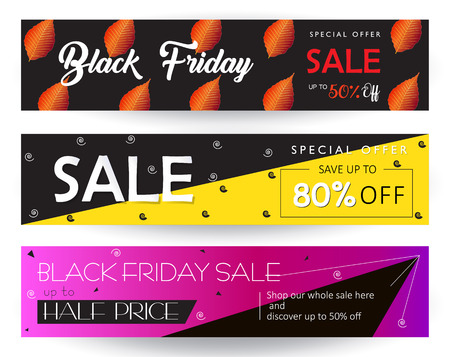 Black Friday Sales Web Banners Set, Luxure Design, Voucher, Templateのイラスト素材
