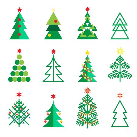 Christmas decoration fir tree symbols abstract geometric design icons set holiday pattern.のイラスト素材