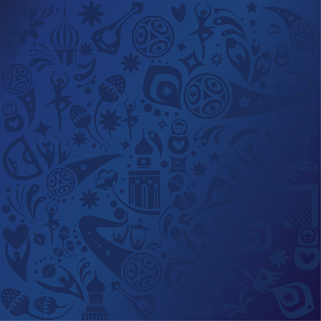 Soccer blue pattern, football symbols, russian folk art elements abstract illustration.のイラスト素材