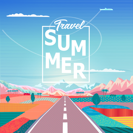 Travel summer text with road design Illustration.のイラスト素材