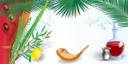 Sukkot Festival Israel Lulav and Etrog background pageのイラスト素材