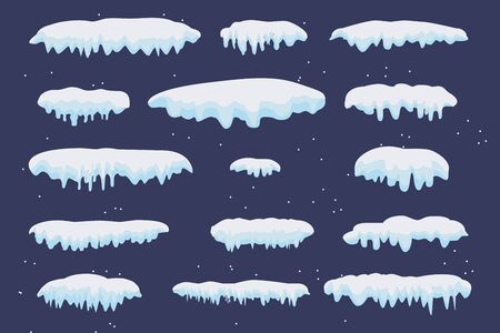 Snow caps snowballs, snowdrifts ice icons set cartoonのイラスト素材
