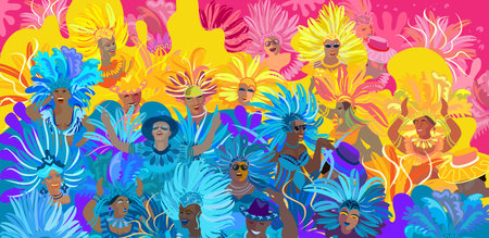 Rio Brazilian Carnival Festival Music Samba Dance Party Abstract Happy People Poster Template