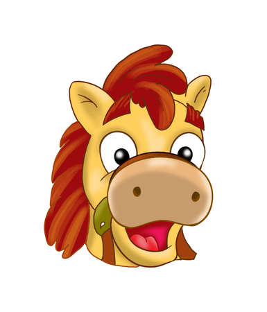 Pony cute face animal mask little horse head smiling isolated on white masquerad carnival kids party cartoon drawing illustrationのイラスト素材