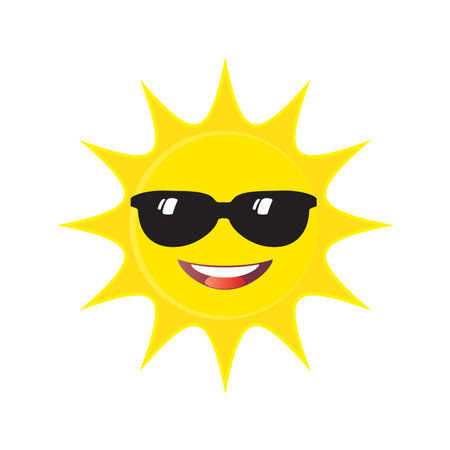 Yellow sun face smile in sunglasses isolated iconのイラスト素材