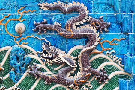 a dragon on dragon wall of Beihai park of Beijingの写真素材