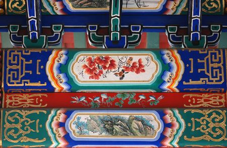 Chinese traditional image on roof of a alcove in Beihai park of Beijingの写真素材