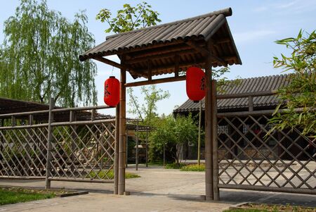 Chinese traditional rural gate in summer palace of Beijingの写真素材