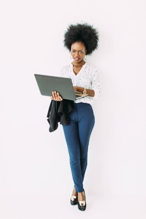 Young african american business woman using the laptopの写真素材