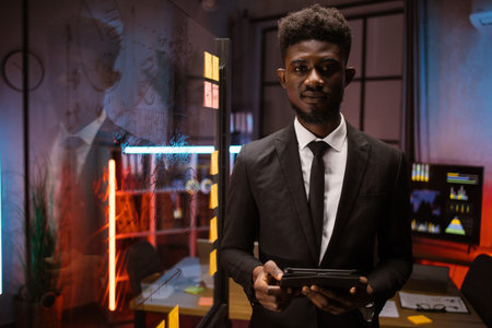 Agile methodology, business concept. Portrait of young handsome smart African American man in formal...