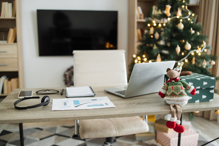 Modern cozy home living room with Christmas decorの写真素材