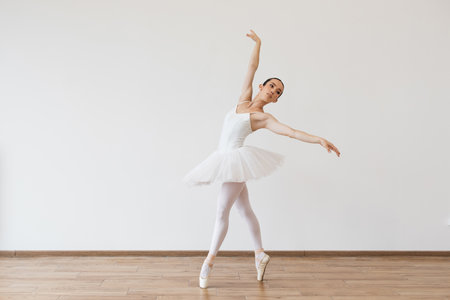 Woman in tutu motion, balance flexibility concept, lifestyle.の写真素材