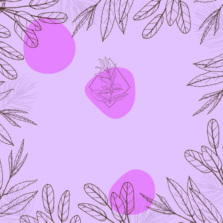 Vintage botanical line art wild flowers on creative background with patternのイラスト素材