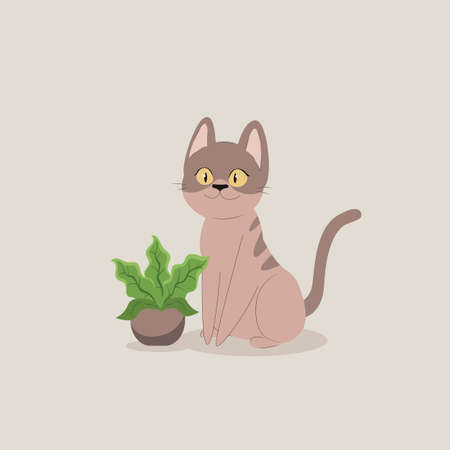 Creative cute cat sitting in front of grass on solid backgroundのイラスト素材