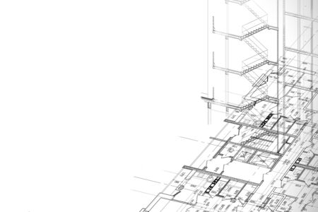 Part of abstract architectural project on the white backgroundの写真素材