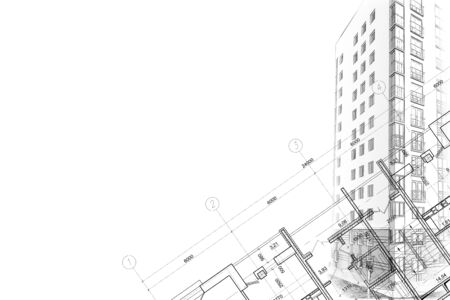 Background of architectural sketch drawing, 3d illustration of buildingの写真素材