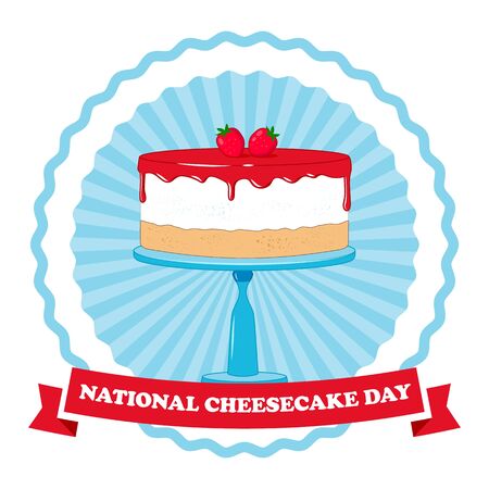 National Cheese Cake Day Vector Illustration. Cheesecake with strawberry toping.のイラスト素材