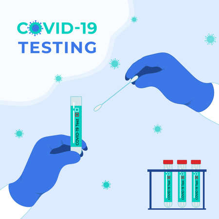 COVID-19 testing. Tubes with saliva sample. Coronavirus test.のイラスト素材