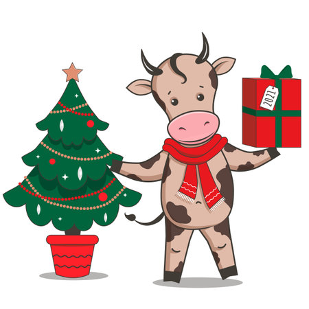 Ox Zodiac Sign of 2021. Vector Cartoon Cute Calf Character.のイラスト素材