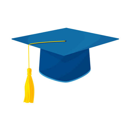 Graduate college, school or university cap isolated on white background. Vector gold and blue degree ceremony hats. Educational student symbolsのイラスト素材