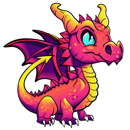Cartoon purple dragon character sticker isolated symbol year of dragon 2024 vector illustrationのイラスト素材
