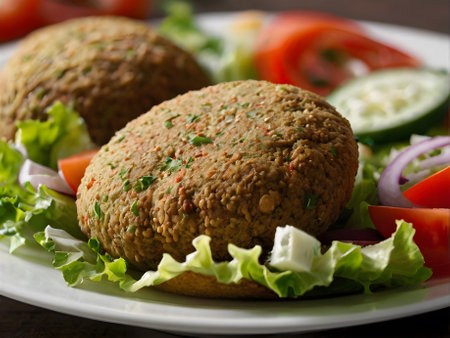Vegetarian falafel balls with fresh vegetables on a plateの素材
