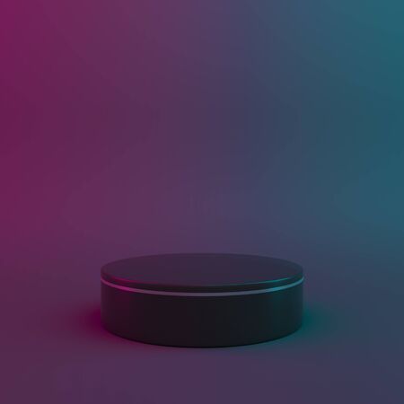 Happy Black Friday sale celebration, design creative concept podium product display mock up on violet blue gradient neon studio lighting background. 3D rendering illustration.の写真素材