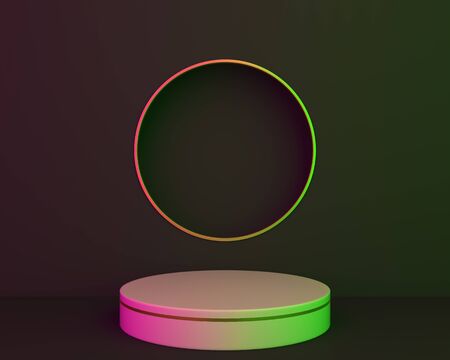 Happy Black Friday sale celebration, design creative concept podium product display mock up on purple green gradient neon studio lighting background. 3D rendering illustration.の写真素材