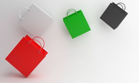 Independence day design creative concept for United Arab Emirates UAE, Kuwait, Palestine, Jordan, Sudan. Flying shopping bag red, white, green, black color on background. 3D illustration.の写真素材