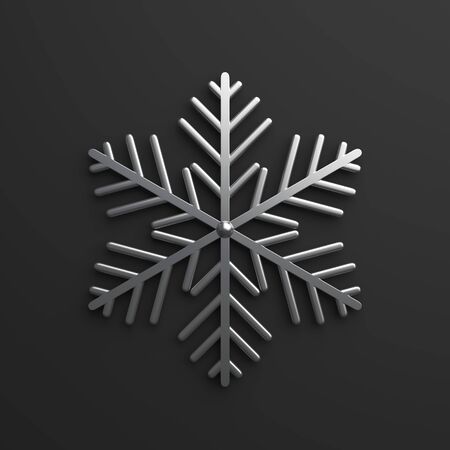 Winter abstract design creative concept, silver chrome snow icon on black background. 3D rendering illustration.の写真素材