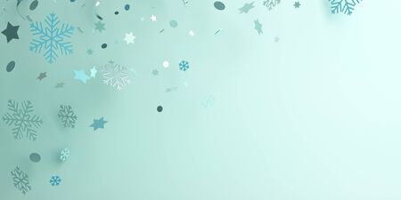 Winter abstract design creative concept, snow icon confetti glitter scattering on blue pastel background. 3D rendering illustration.の写真素材