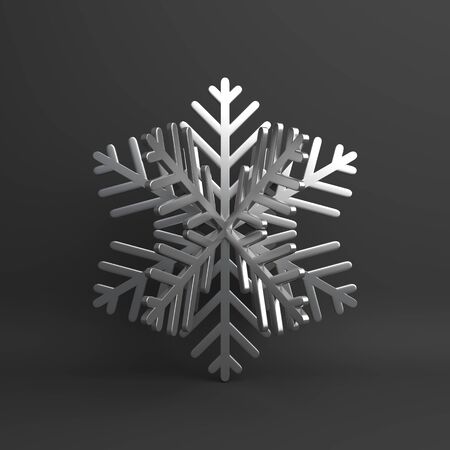 Winter abstract design creative concept, silver chrome snow icon on black background. 3D rendering illustration.の写真素材