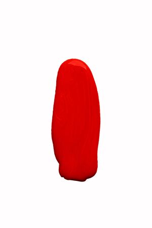 Elongated brushstroke, puddle of red acrylic paint.の写真素材
