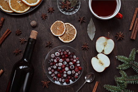 Ingredients for making mulled wine. Winter still life. Christmas mood.の写真素材