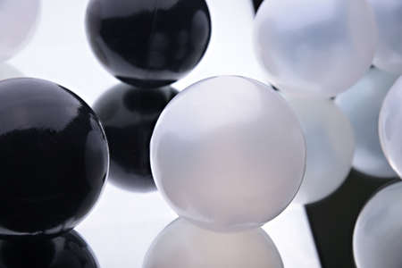 Abstract background with spheres. White pearl bubbles. Cover concept. Horizontal banner. Decoration element for design.の写真素材